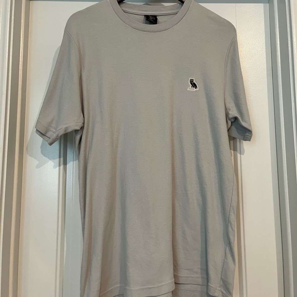 OVO Drake T-Shirt with Embroidered Owl in Gray